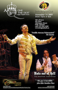 Poster - Another One Bites the Dust & Bats Out of Hell.  'Freddie Mercury Reincarnated' -The Gazette. 'This guy is incredible' - John Elder, Hamilton Place