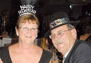 Enjoying the New Year’s Eve festivities and dressed to the nines at the Delhi Belgian Club, Bunny and Bob Phillips of Delhi were ready to ring in 2009. (Kaitlin Doherty / News-Record Photo)