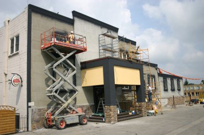 Construction on the Delhi Belgian Hall exterior